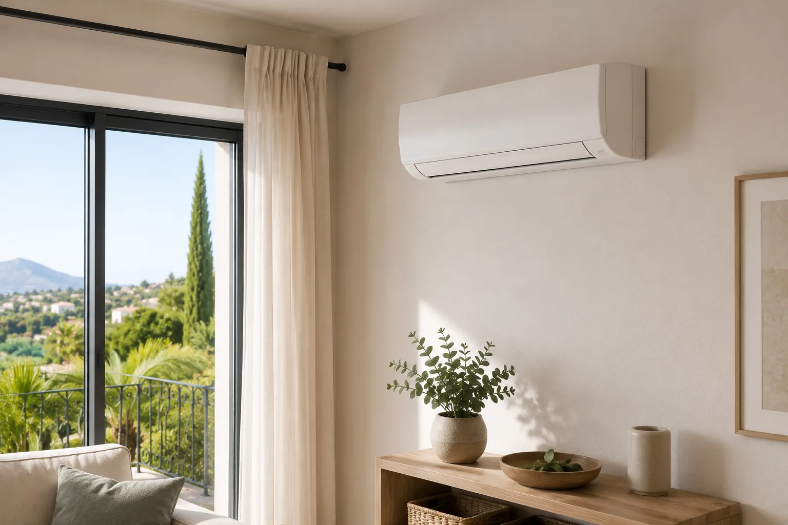 Wall-mounted air conditioning in a bright Costa del Sol home